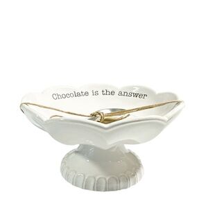 NEW Mud Pie White CHOCOLATE IS THE ANSWER Scalloped Candy Dish with Scoop